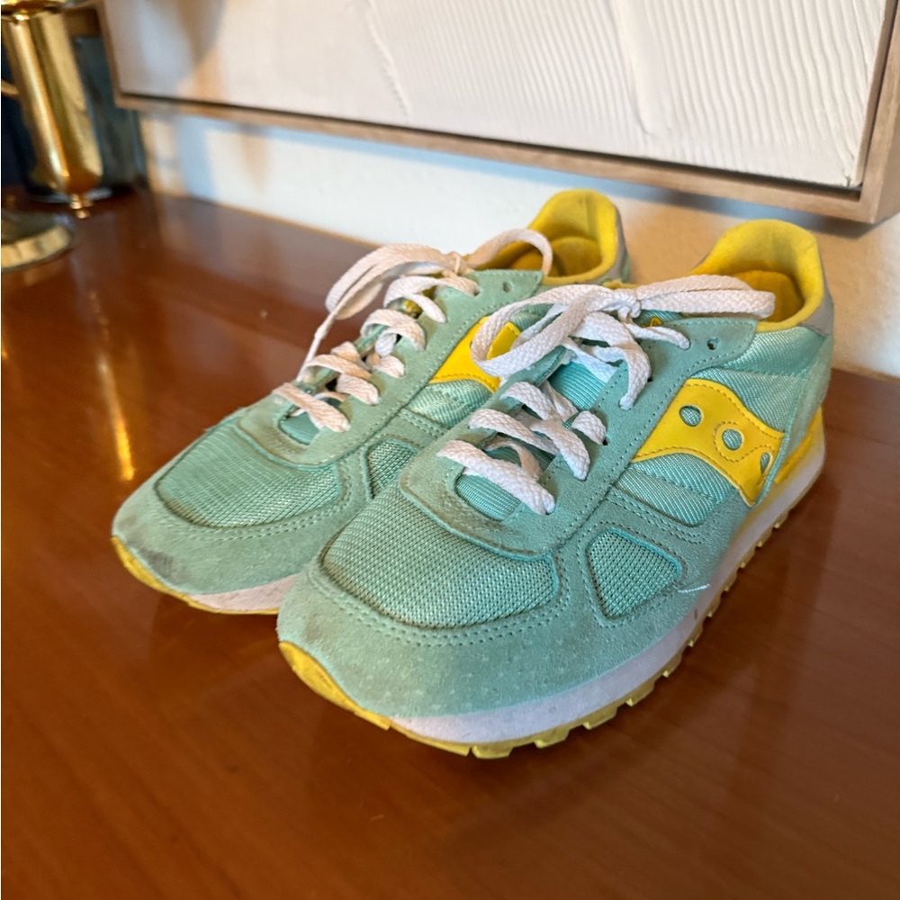 Saucony Teal and Yellow Sneakers